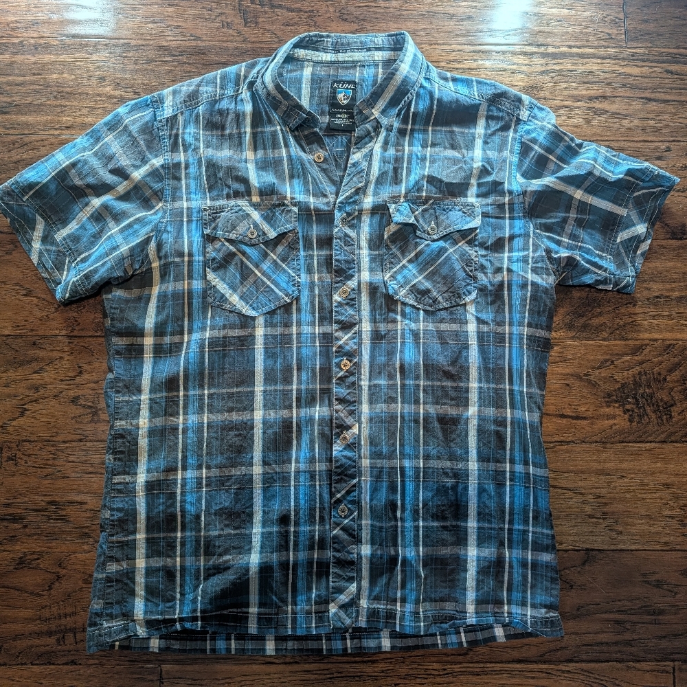 Kuhl Blue Plaid Short Sleeve Men's Shirt Size Large